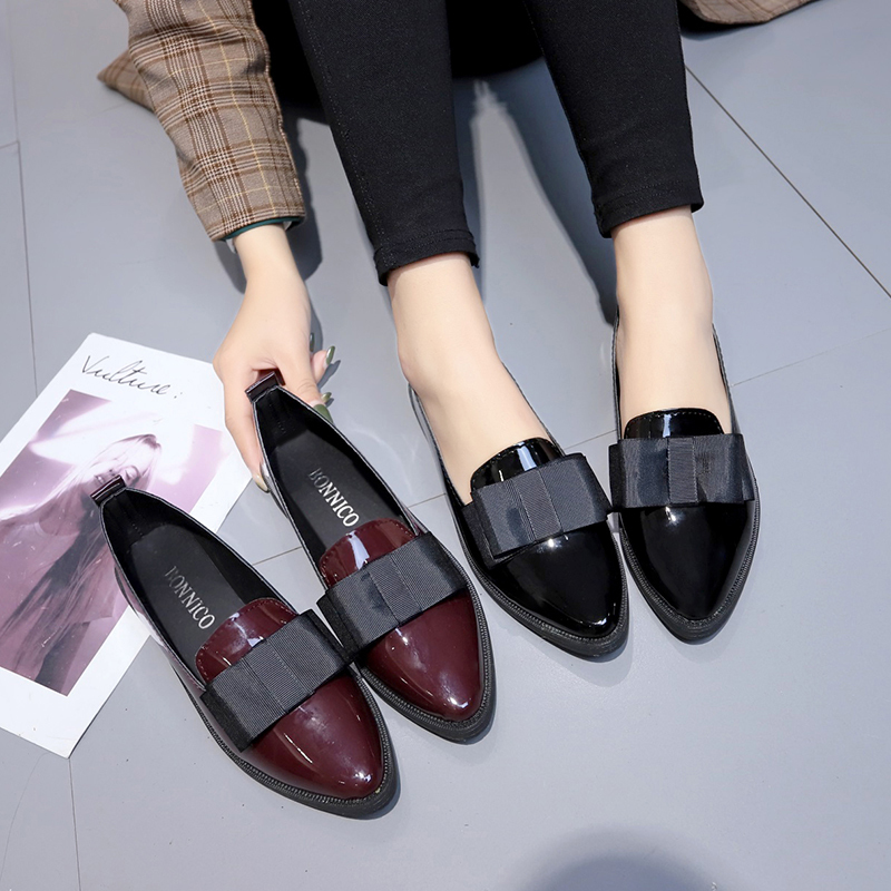 Women Shoes Size - Black/ Wine Red Patent Leather Pointed
