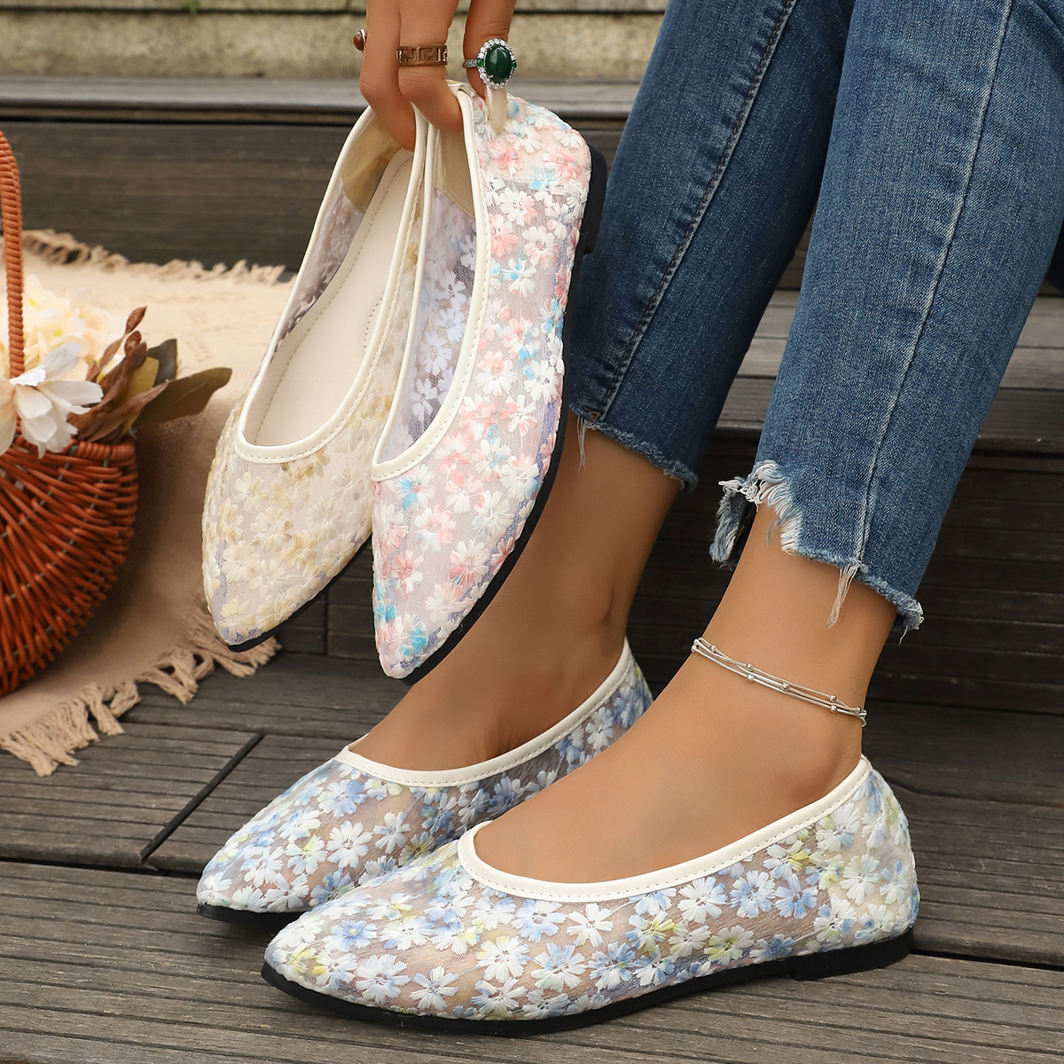 Women'S Shoes Large - Summer Elegant Flower Low Heel Casual