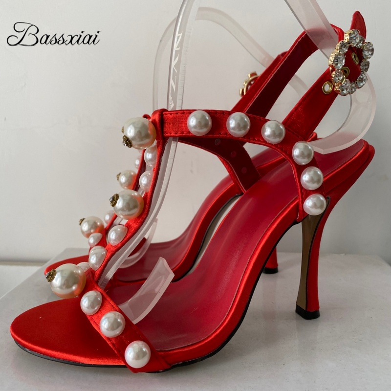 Pearl Bead Decor T-Strap Stile - Strappy Heeled Sandals reseña y precio