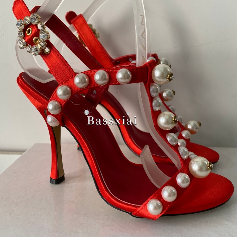 Pearl Bead Decor T-Strap Stile - Strappy Heeled Sandals reseña y precio