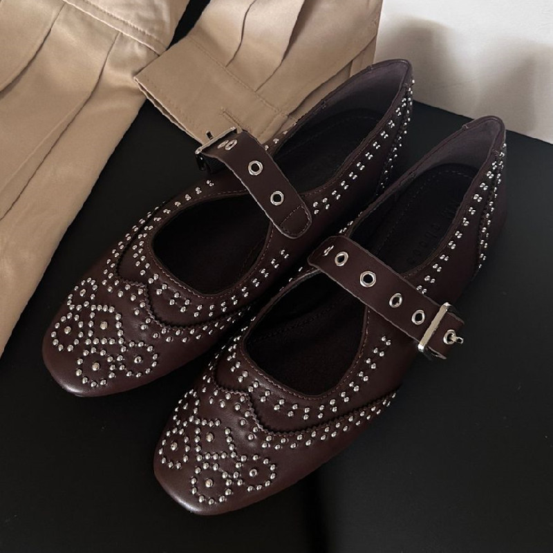 Retro Rivet Buckle Design Flat - Women Shoes Brands reseña y precio