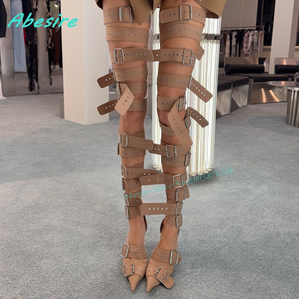 Khaki Multi-Buckles Strap Glad - Women Shoes Boots reseña y precio