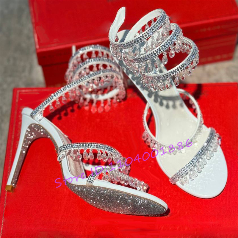 Rhinestone Snake Shape Ankle S - Strappy Heeled Sandals reseña y precio
