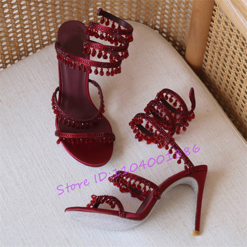 Rhinestone Snake Shape Ankle S - Strappy Heeled Sandals reseña y precio