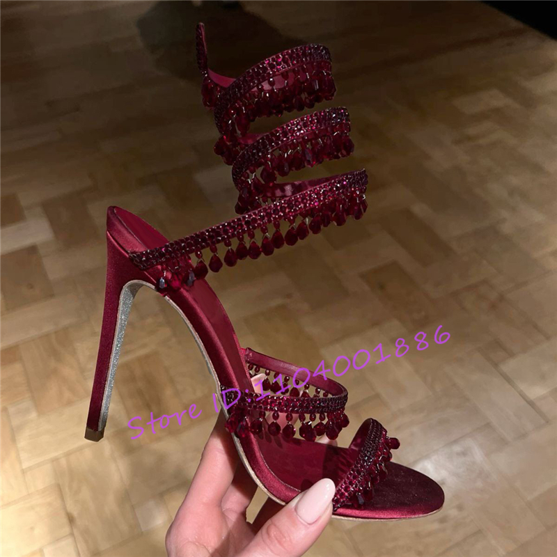 Rhinestone Snake Shape Ankle S - Strappy Heeled Sandals reseña y precio