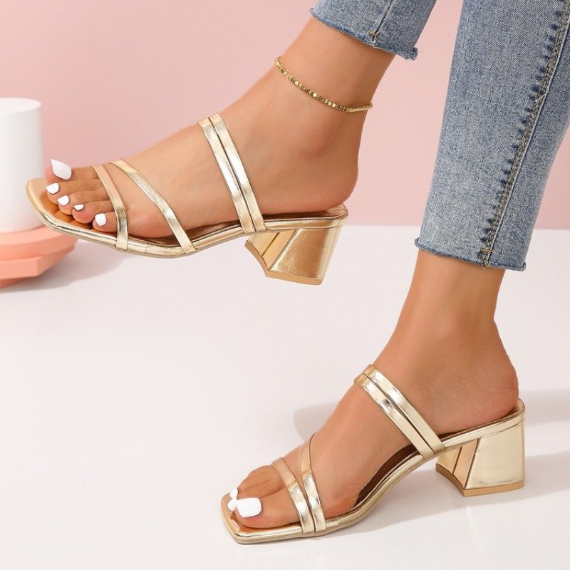 Women's Mules Open Square Toe  - Strappy Heeled Sandals reseña y precio