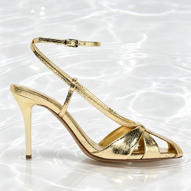 Fashion Gold Thin Heeled Sanda - Women Shoes Brands reseña y precio