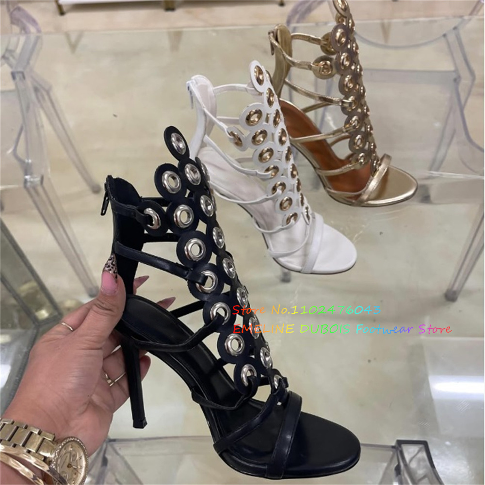 Gold Metal Circle Decor High H - Strappy Heeled Sandals reseña y precio