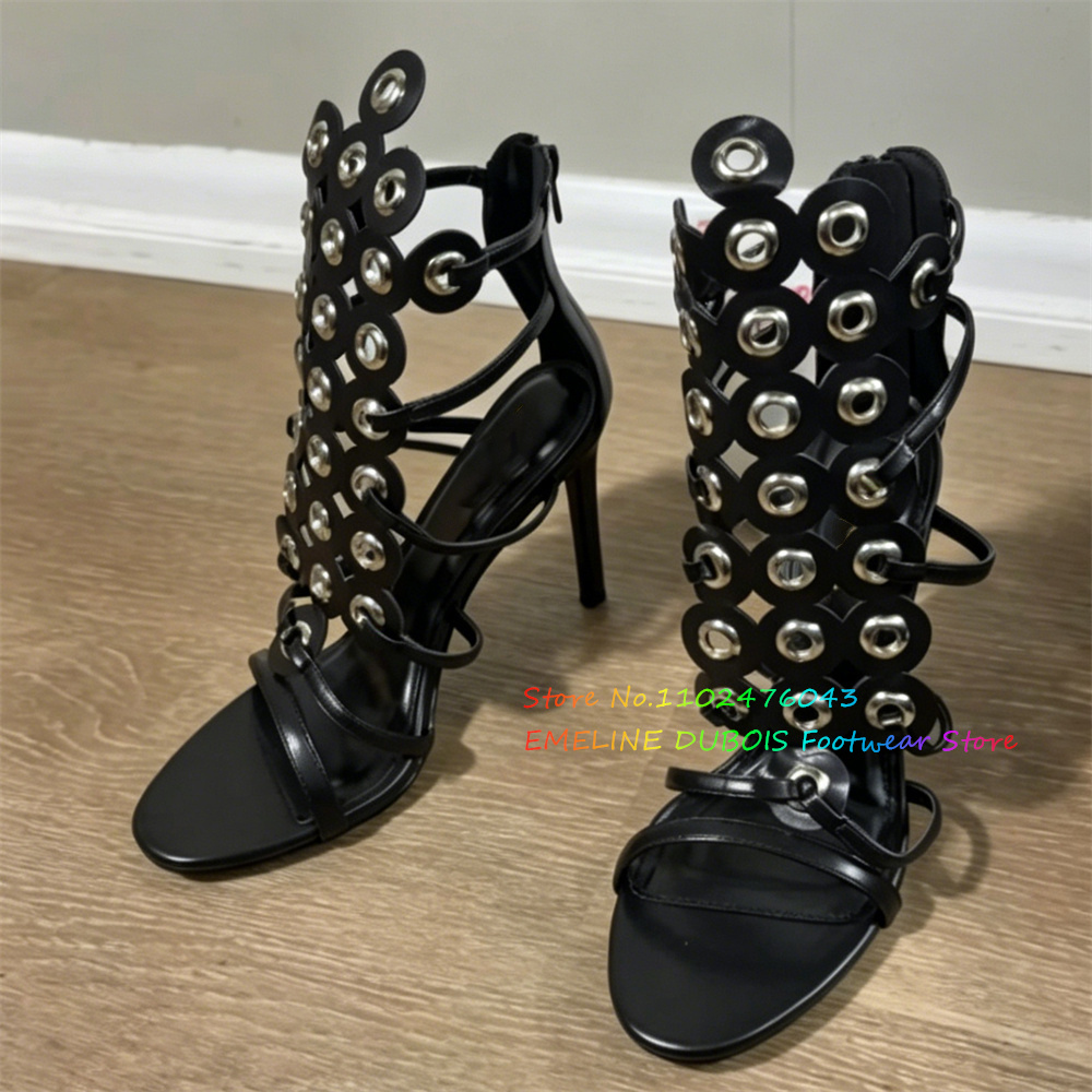 Gold Metal Circle Decor High H - Strappy Heeled Sandals reseña y precio