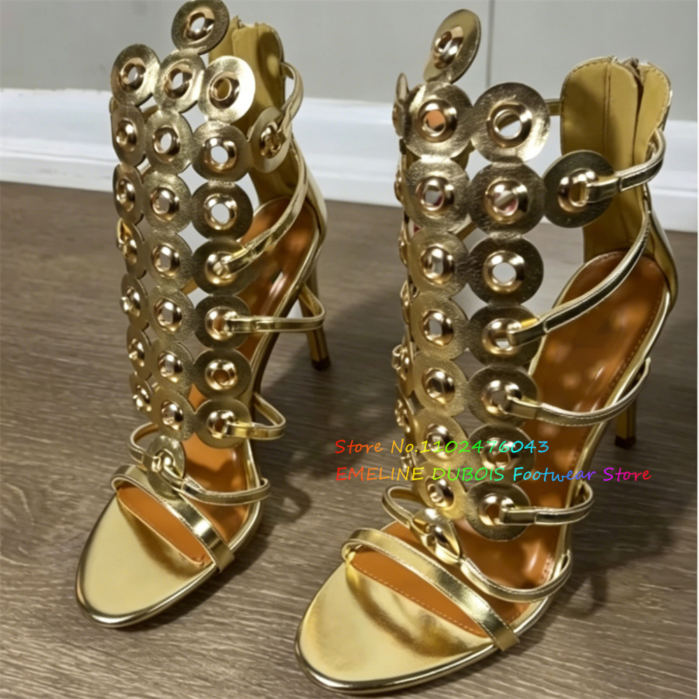 Gold Metal Circle Decor High H - Strappy Heeled Sandals reseña y precio