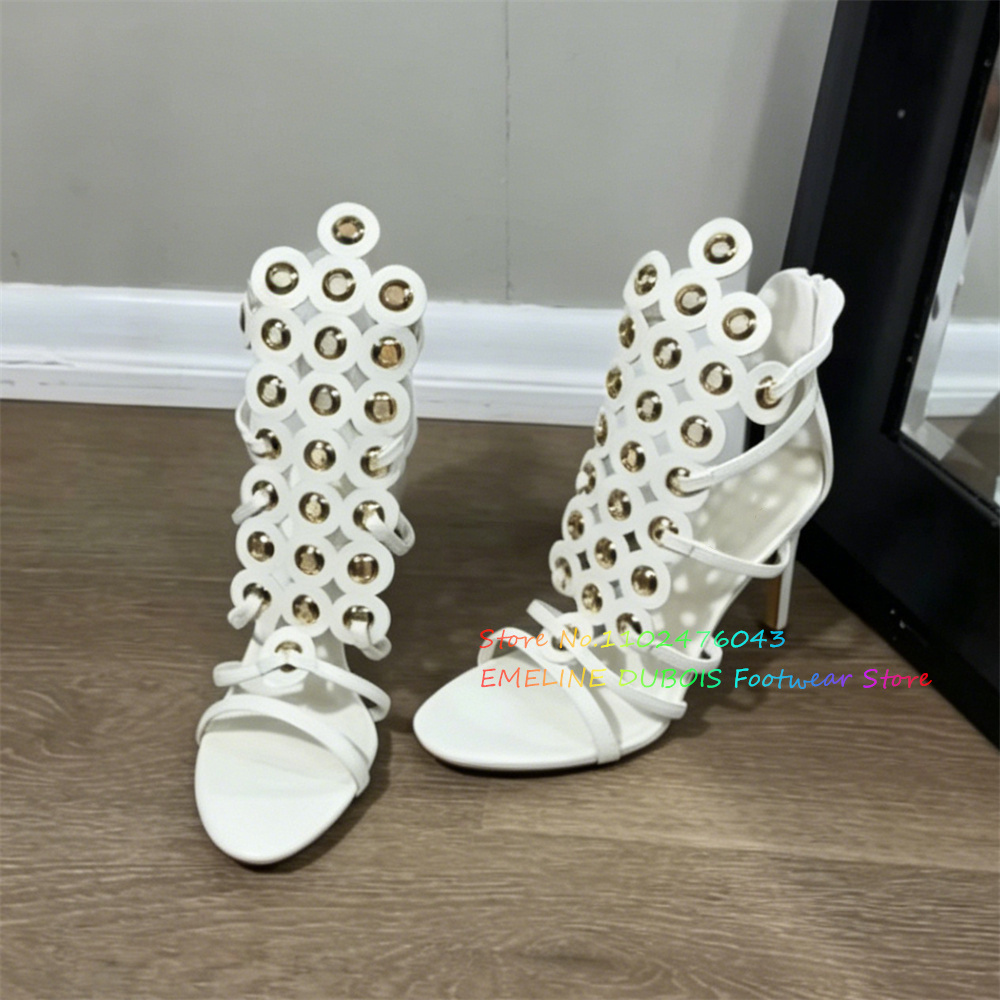Gold Metal Circle Decor High H - Strappy Heeled Sandals reseña y precio